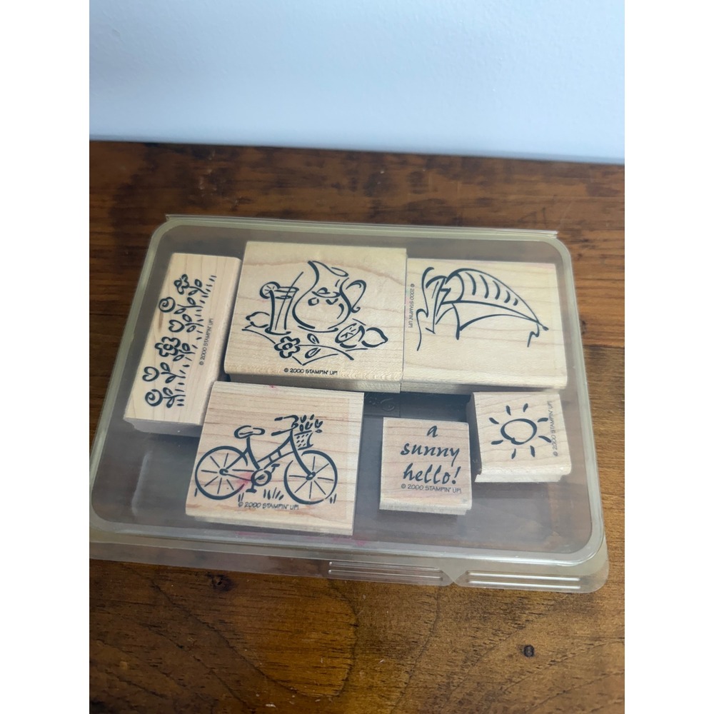 Stampin Up Simply Summer 2000 Wood Mounted Rubber Stamp Set Retired 6pc Bicycle